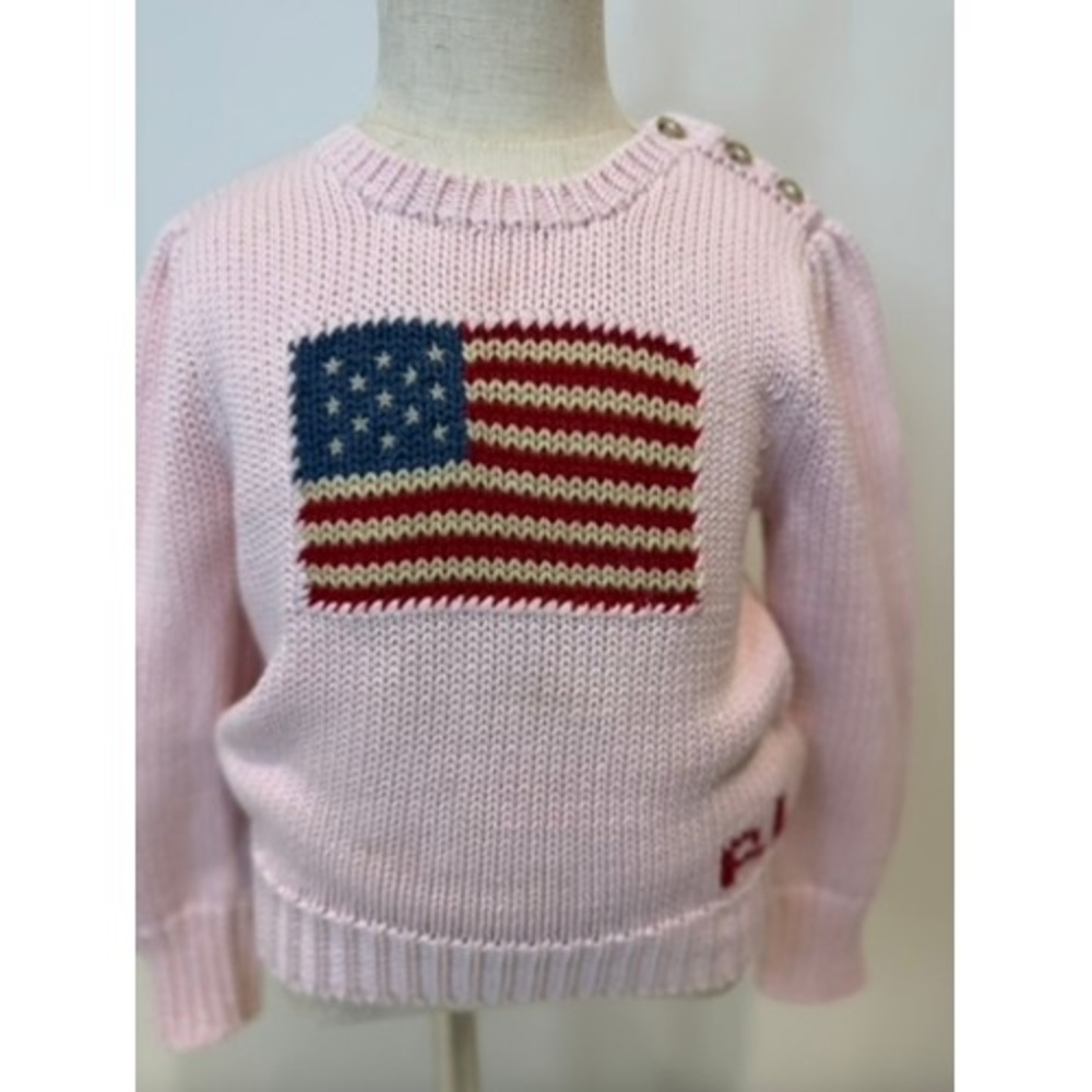 Polo Ralph Lauren Toddler American Flag Classic Crewneck Sweater, Pink, Size 3T - Picture 2 of 6